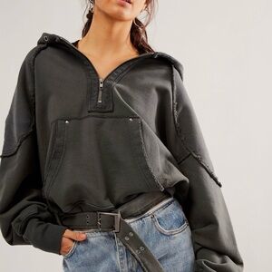 Free People CharcoalSmith Moto Hoodie L Sweatshirt